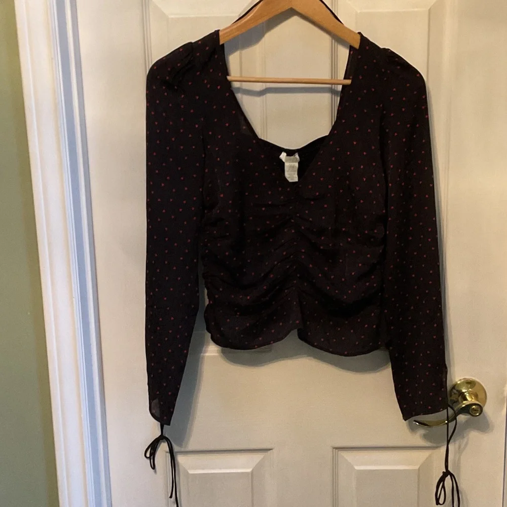 H&M Black Blouse with Subtle Red Dots - Picture 2 of 7